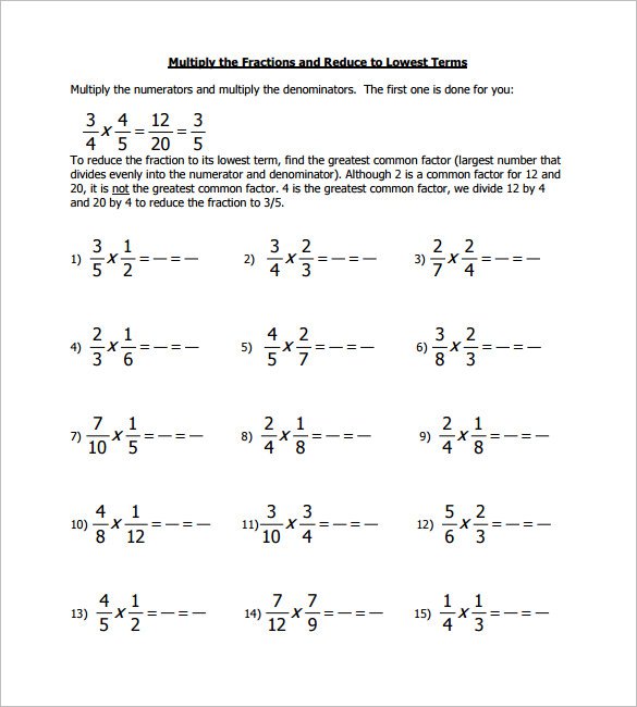 11+ Multiplying Fractions Worksheet Templates â Free Pdf Documents